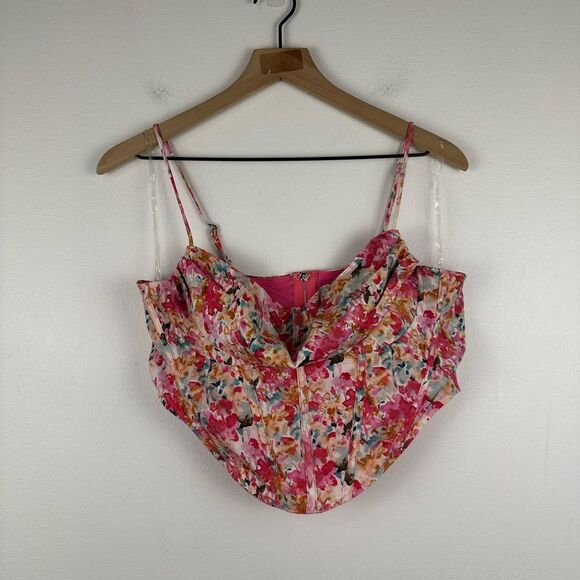 More To Come Melinda Pink Floral Drape Bustier Top Women’s Sz M - Picture 2 of 8